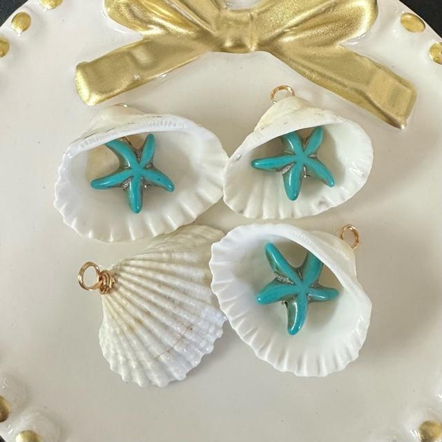 4個 貝殻 ヒトデ チャーム ターコイズ/ホワイト |  | 03