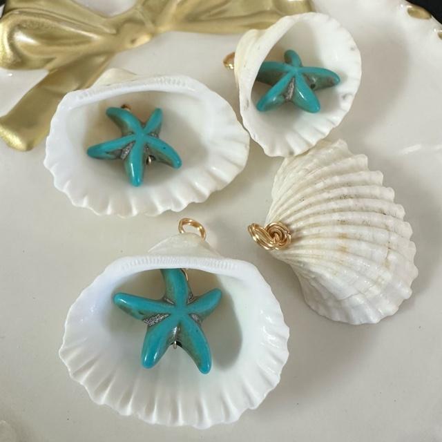 4個 貝殻 ヒトデ チャーム ターコイズ/ホワイト |  | 04