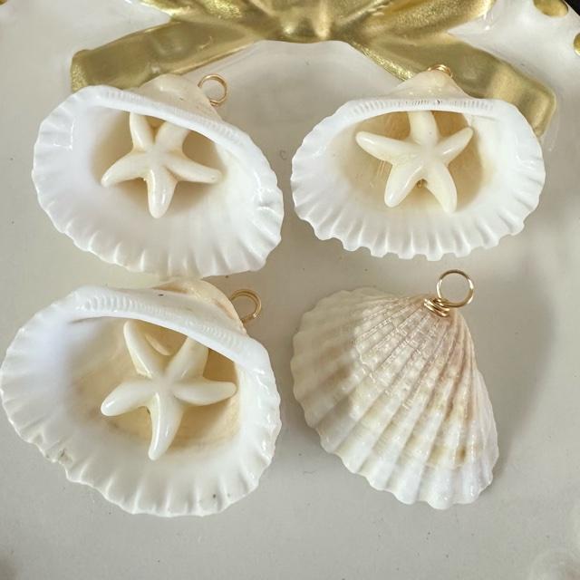 4個 貝殻 ヒトデ チャーム ターコイズ/ホワイト |  | 06