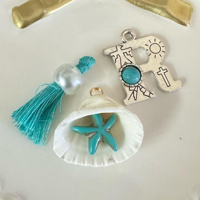 4個 貝殻 ヒトデ チャーム ターコイズ/ホワイト |  | 09