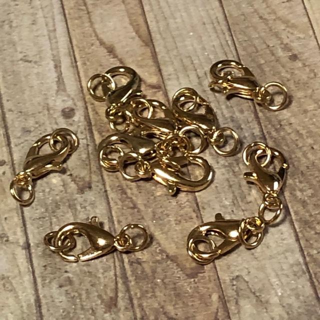 ゴールド ロブスター カニカン 丸カン付き 留め具 金具  12mm 12個セット |  | 03