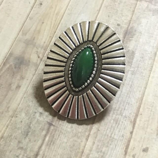 オーバル グリーンストーン ボタン シルバー 1個 | 