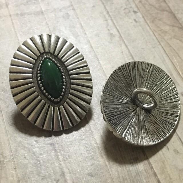 オーバル グリーンストーン ボタン シルバー 1個 |  | 01