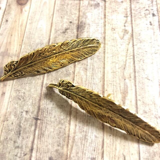 2個 フェザー 羽根 ボタン 50mm ゴールド |  | 01