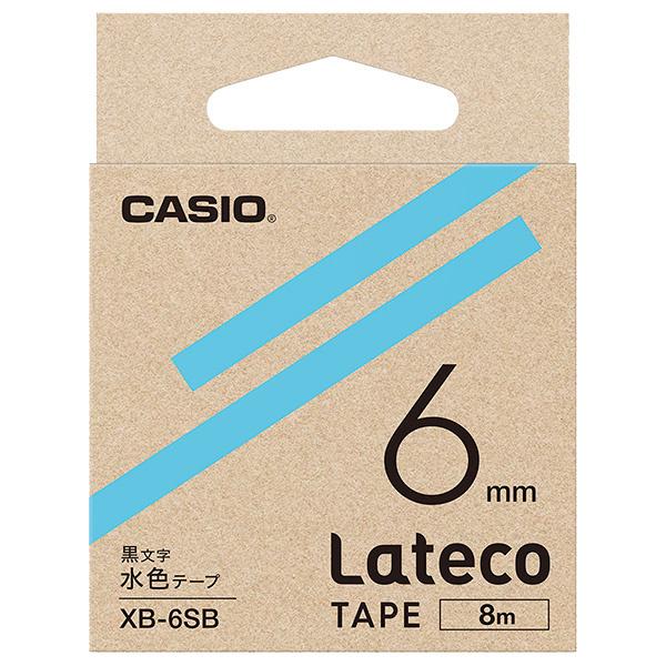 CASIO XB-6SB Lateco用テープ 6mm 水色/ 黒文字｜podpark