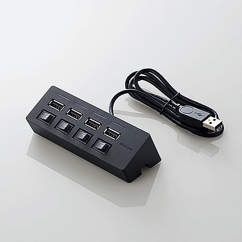 ELECOM U2H-TZS428SBK USB HUB2.0/ 機能主義/ 個別スイッチ付/ セルフパワー/ 4ポート/ 100cm/ ブラック｜podpark