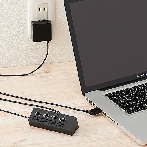 ELECOM U2H-TZS428SBK USB HUB2.0/ 機能主義/ 個別スイッチ付/ セルフパワー/ 4ポート/ 100cm/ ブラック｜podpark｜02