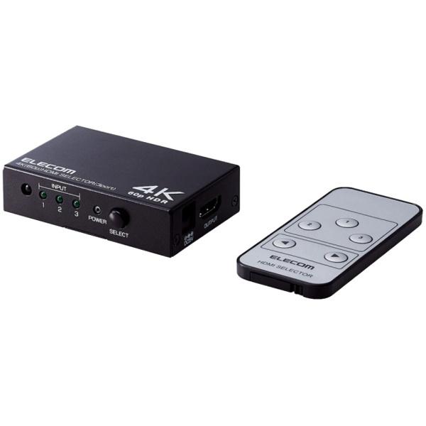ELECOM DH-SW4KP31BK HDMI切替器/ 4K60P対応/ 3ポート/ 3入力1出力/ 専用リモコン付/ ブラック