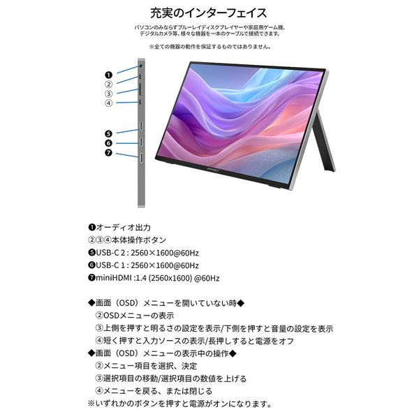 JAPANNEXT JN-MD-IPS16WX 液晶ディスプレイ 16型/ 2560×1600/ miniHDMI×1、USB-C×2/ ブラック/ スピーカー有/ 2年保証_1