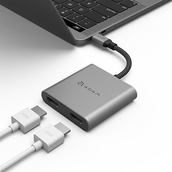 ADAM Elements AAPADHUBH2GY USB Type-C デュアルHDMI変換マルチディスプレイアダプター グレー 4K映…