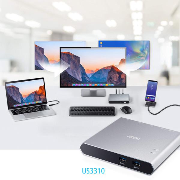 ATEN US3310 2ポート USB-C Gen 1 ドッキングスイッチ（電源パススルー対応）の画像