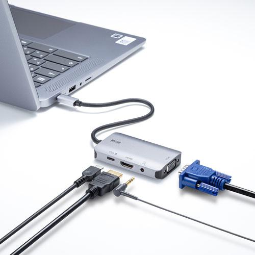 サンワサプライ AD-ALCHV02 USB Type C-HDMI/ VGA変換アダプタ（4K/ 30Hz/ PD対応）の画像