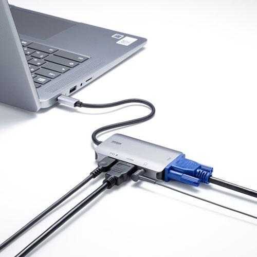 サンワサプライ AD-ALCHV02 USB Type C-HDMI/ VGA変換アダプタ（4K/ 30Hz/ PD対応）の画像
