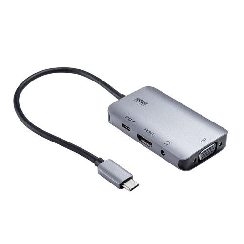 サンワサプライ AD-ALCHV02 USB Type C-HDMI/ VGA変換アダプタ（4K/ 30Hz/ PD対応）の画像