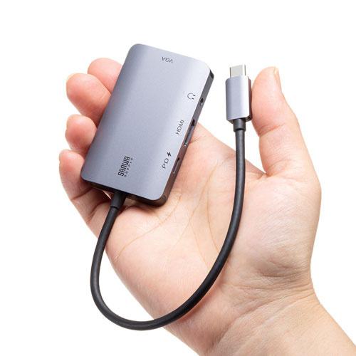 サンワサプライ AD-ALCHV02 USB Type C-HDMI/ VGA変換アダプタ（4K/ 30Hz/ PD対応）の画像