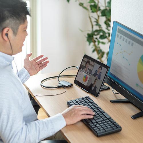 サンワサプライ AD-ALCHV02 USB Type C-HDMI/ VGA変換アダプタ（4K/ 30Hz/ PD対応）の画像