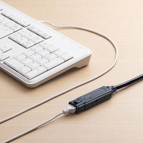 サンワサプライ KB-USB-RLK315 USB3.2アクティブリピーターケーブル 15m（抜け止めロック機構付き）の画像