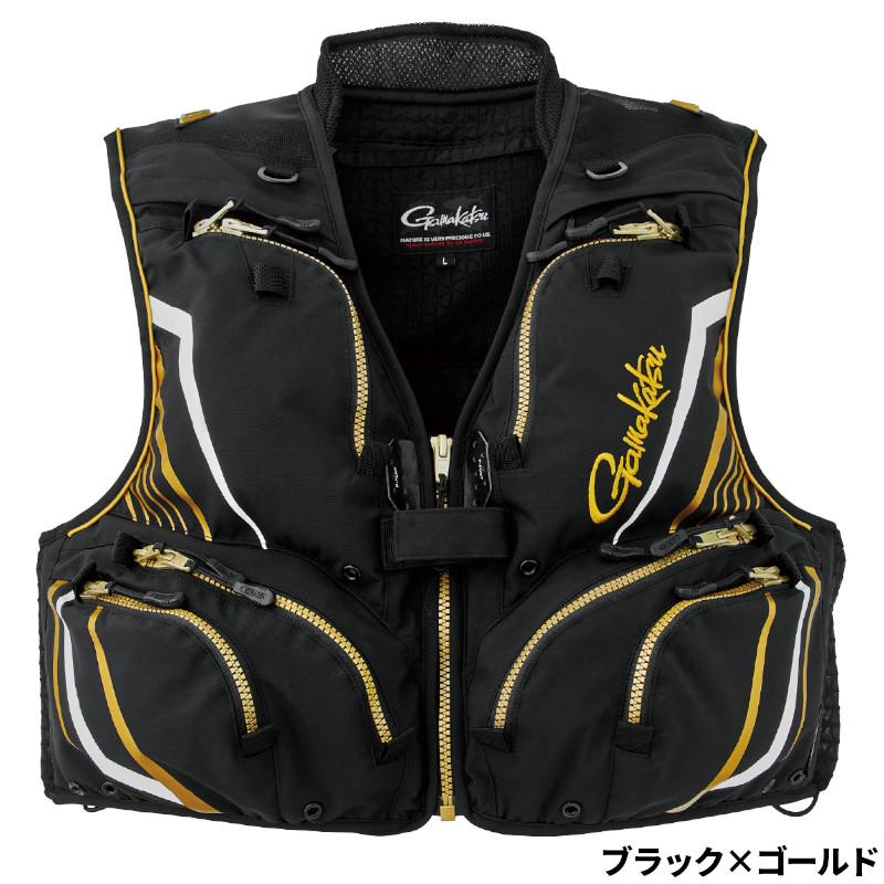 Gamakatsu フィッシングベスト ブラック/ゴールド　Lサイズ Gamakatsu（がまかつ） ウェア ショートハーフメッシュベスト LL