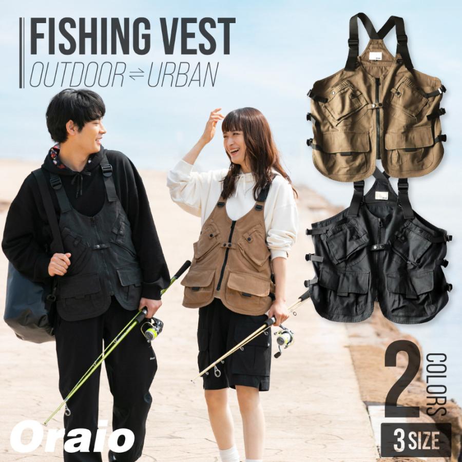 ウェア Oraio(オライオ) フィッシングベスト L ブラック : 釣具