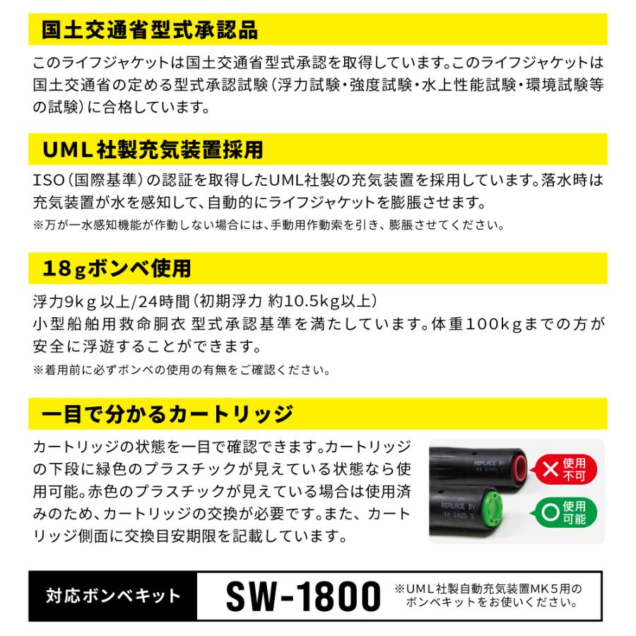 ライフジャケット XOOX 自動膨脹式ライフジャケット ウエストベルト
