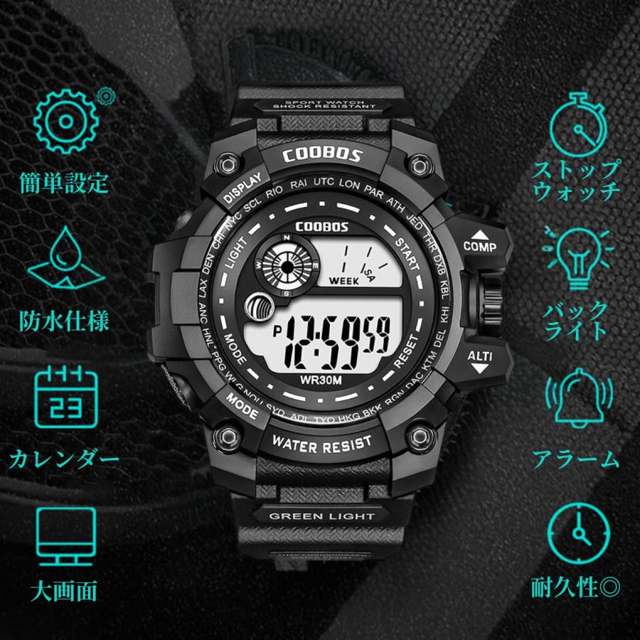 腕時計 デジタル デジタル腕時計 メンズ 防水 アラーム ベルト