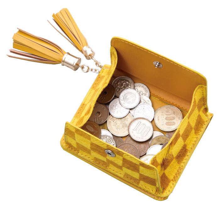 黄金のホースヘア コンパクト財布 市松柄 サイフ 送料無料 爆買