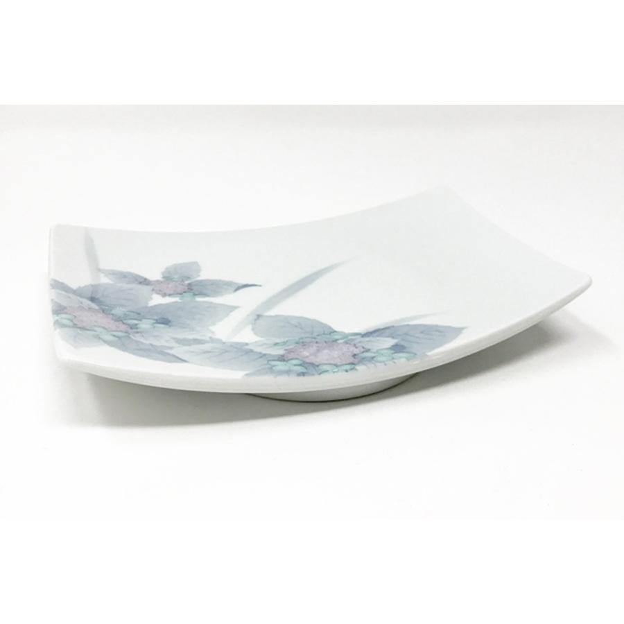 飾り皿(角大皿)紫陽花 淡彩あじさい 反角皿【和食器 昔懐かしい 紫陽花 中皿 プレート 東峰