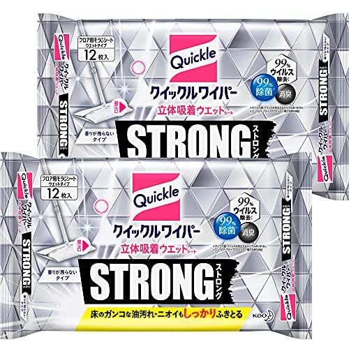 【 】【まとめ買い】クイックルワイパー フロア用掃除道具 立体吸着ウエットシート ストロング ガンコな油汚れ対応 12枚×2個 | 