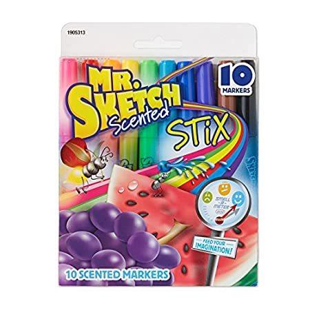 【2021春夏新作】 Mr. Sketch Scented Stix Markers, Fine Tip, Assorted Colors, 10-Count 色鉛筆