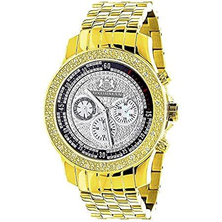 納得できる割引 Luxurman Mens Diamond Yellow Gold Plated Watch with Metal Band Raptor 0.25c 腕時計