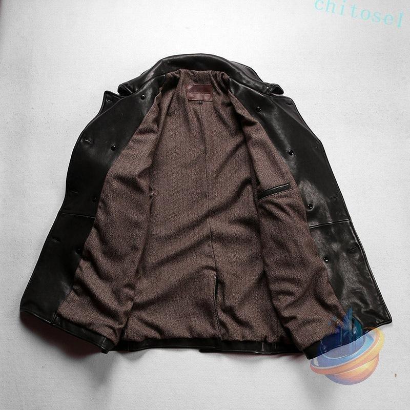 本革ジャケット メンズ 本革 羊革ジャケット ライダースジャケット 復古ゾンチーヴィンテージ 翻? 牛角ボタン 重洗処理全植物鞣しシープスキン 着回しの画像
