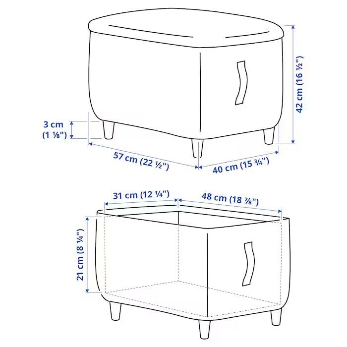 IKEA Original OSKARSHAMN -オスカルスハムン- オットマン 収納付き グンナレド ブラックグレー 57 x 40cm｜polori｜04