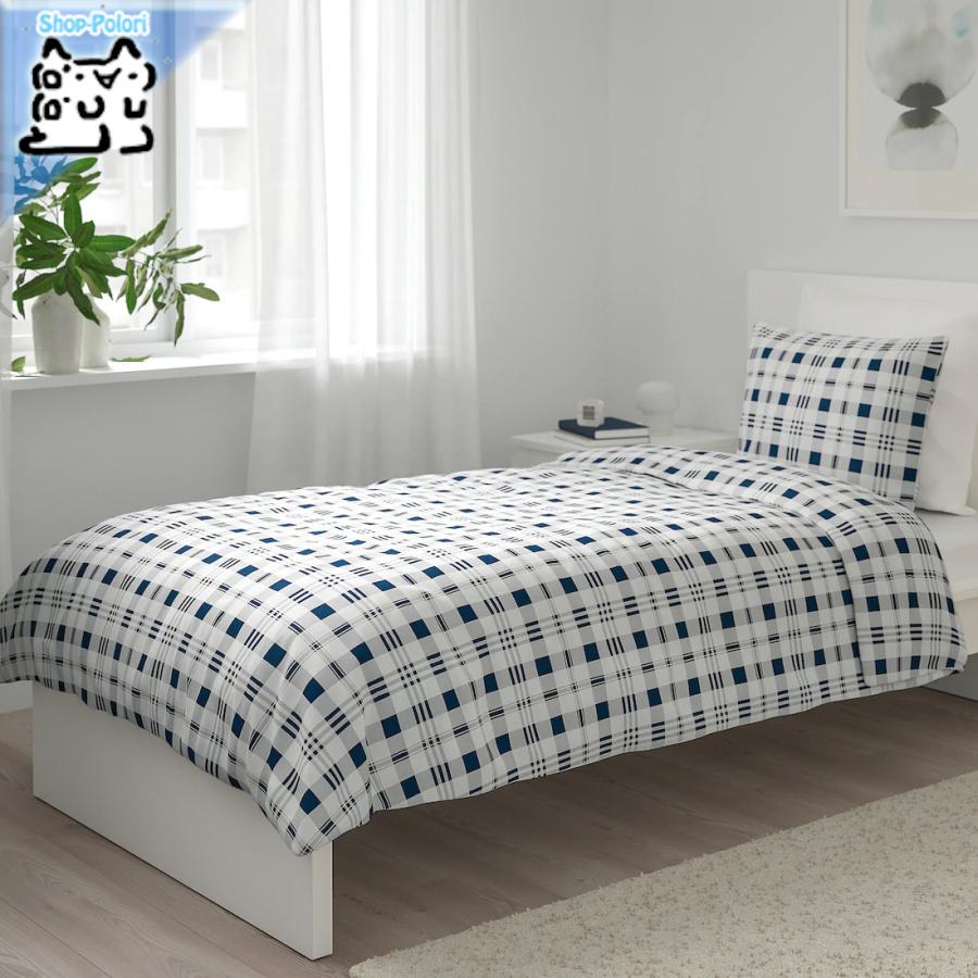 Ikea Original Spikvallmo スピクヴァッルモ 掛け布団カバー 枕カバー シングルサイズ用 ホワイト ブルー チェック 150x0 50x60 Cm Ikea Shop Polori 通販 Yahoo ショッピング