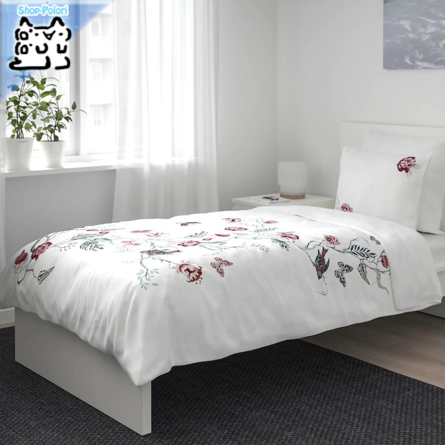Ikea Original Jattelilja イェッテリリア 掛け布団カバー 枕カバー シングルサイズ ホワイト フローラルパターン 150x0 50x60 Cm Ikea Shop Polori 通販 Yahoo ショッピング