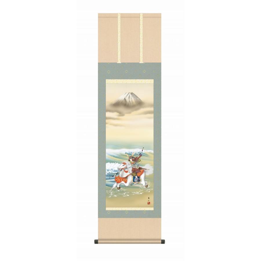 榎本東山 白馬武者 幅44.5×高さ約164cm 洛彩緞子本表装