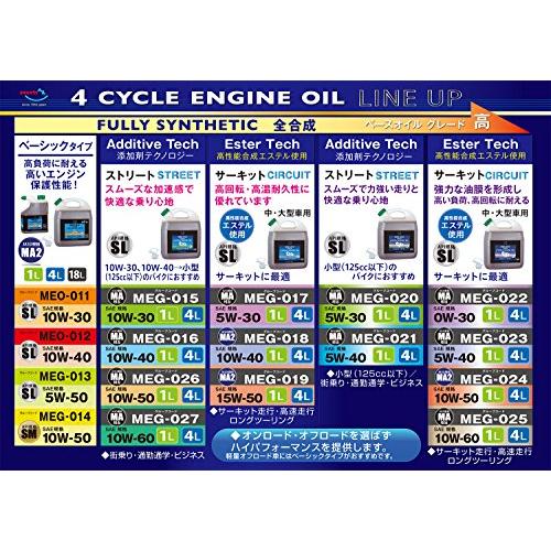 AZ(エーゼット) バイク用 4サイクル エンジンオイル 1L 【10W-40/MA2規格/100%化学合成油/2輪用】 MEB-012 EG041｜polupolu-shop｜03