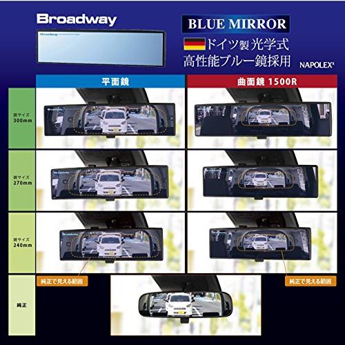 ナポレックス 車用 ルームミラー 高性能ブルー鏡採用 Broadway ミニバン・SUV適用 平面 ワイドミラー 300mm x 75mm ドイツFRAB｜polupolu-shop｜07