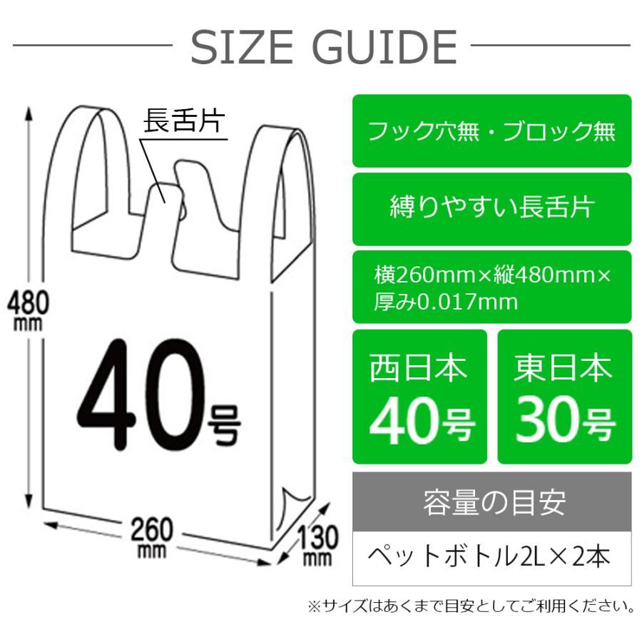 バイオマス 25％配合 レジ袋 厚手 西日本 40号 (東日本30号) ブロック無 26x48cm マチ13cm 0.017mm厚 乳白 100枚x10冊 BPRC-40kobako サンキョウプラテック｜poly-stadium｜04