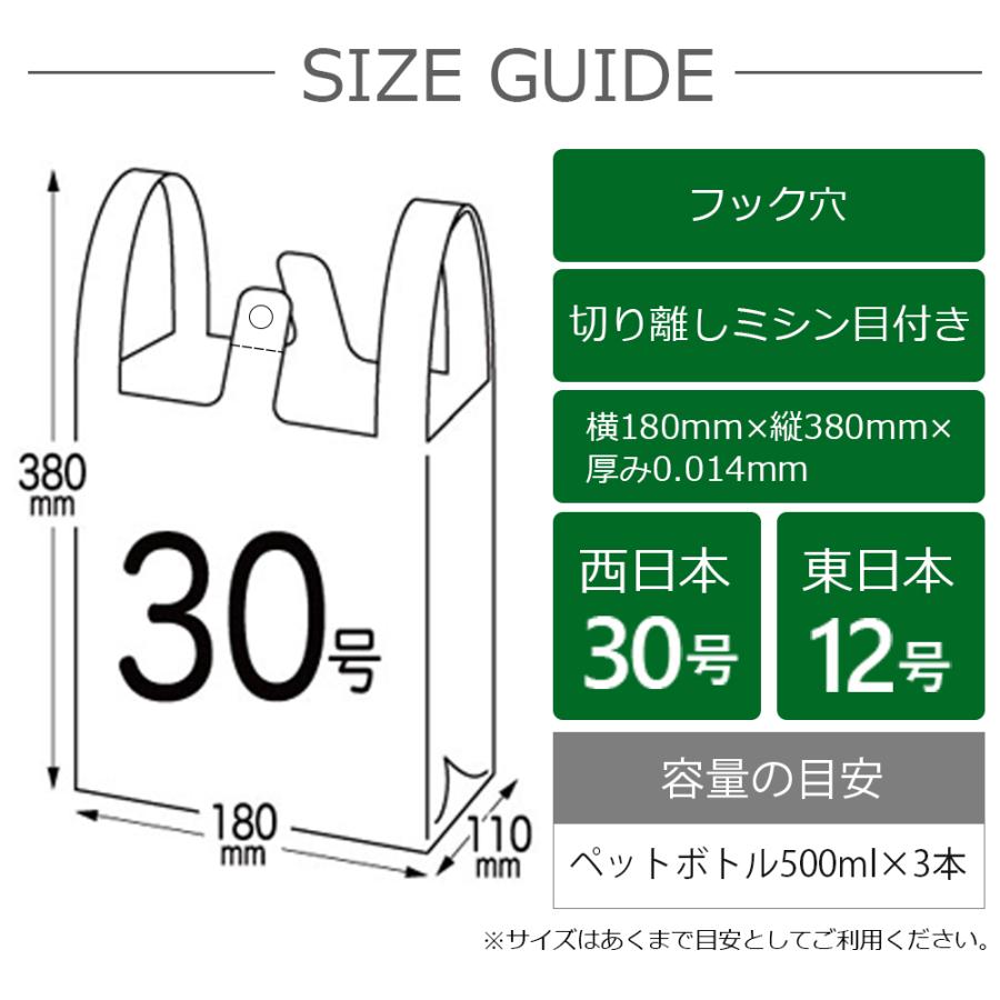 レジ袋 厚手 西日本 30号 (東日本12号) ブロック有 18x38cm マチ11cm 0.014mm厚 半透明 100枚 RH-30bara サンキョウプラテック｜poly-stadium｜03