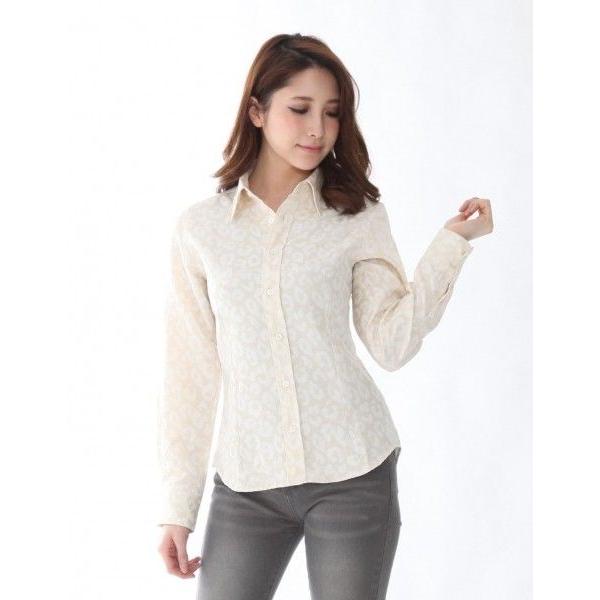 レディース ドレスシャツ ヒョウ柄 レオパード ホワイト Polyantha/ポリアンサ