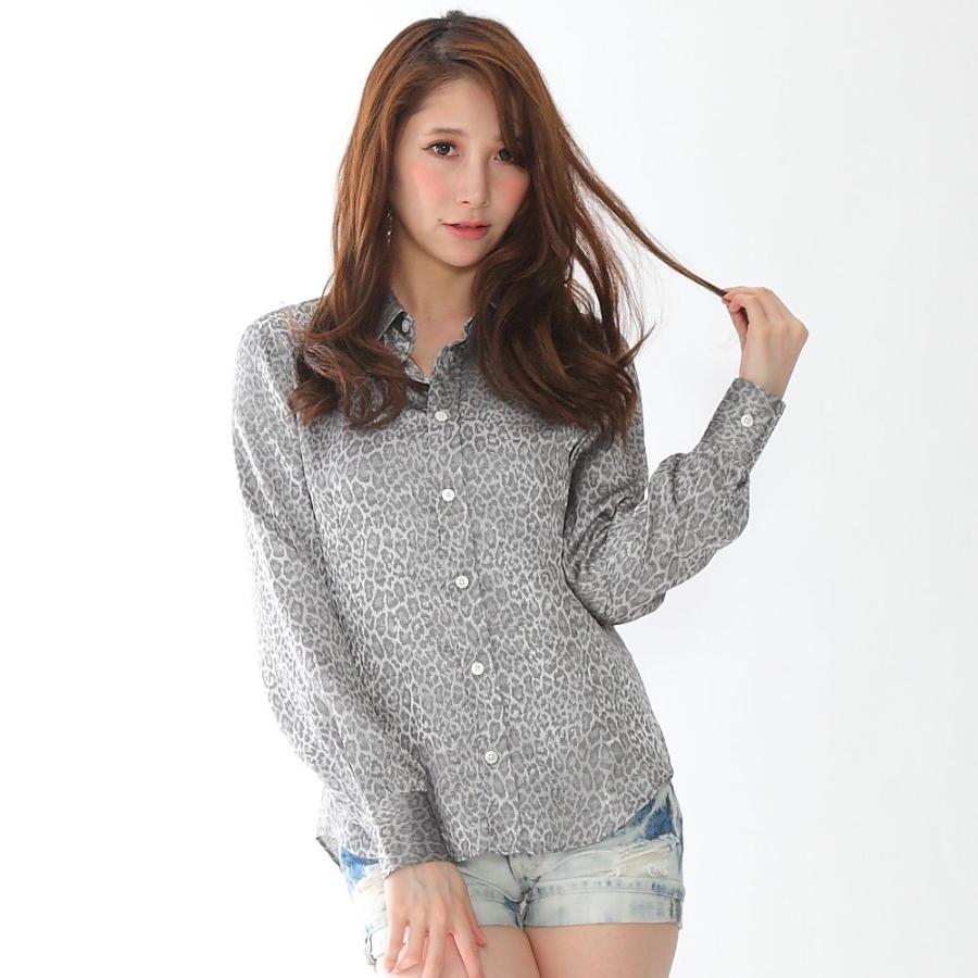 レディース ドレスシャツ ヒョウ柄 レオパード シルバー　Polyantha/ポリアンサ