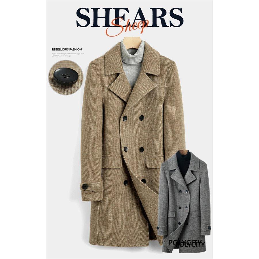 リーズナブルな価格 秋冬の新作 100 ウール メンズダッフルコート 男性 ダブルフェイスウール ヘリンボーン ダブルブレスト スリム 中長セクション 通勤 ファッション 2色選択可能 商品のインターネット Gerbang Smpn1maba Sch Id