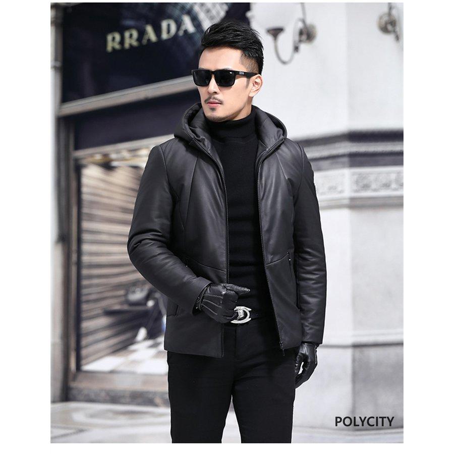 セール特価 秋冬の新作 高級感 羊の皮 メンズダウンジャケット レザージャケット 男性 フード付き 暖かい 防寒 カジュアル ファッション コート アウター