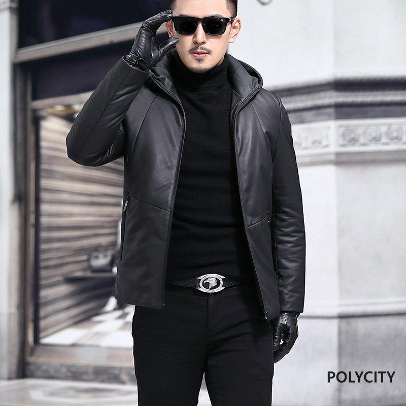 セール特価 秋冬の新作 高級感 羊の皮 メンズダウンジャケット レザージャケット 男性 フード付き 暖かい 防寒 カジュアル ファッション コート アウター