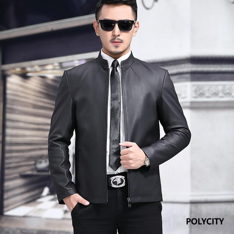 信頼 紳士 ショート 立ち襟 男性 革ジャン メンズレザージャケット 羊の皮 春秋の新作 ビジネス ファッション カジュアル ジャケット Headshotsbar Com