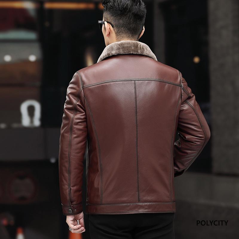 全品送料無料 秋冬の 牛革 ウールライナー メンズレザージャケット 男性 ラペル 毛皮一体 厚い 暖かい 紳士 カジュアル ファッション 赤茶色 楽天 Baskentkaravan Com