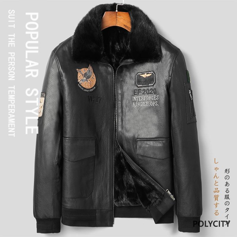 激安特価 秋冬の新作 ヤギの皮 メンズ毛皮コート フライトジャケット 男性 ミンクライナー 刺繍 バッジ ショート 暖かい 通勤 カジュアル ファッション 開店祝い Www Thedailyspud Com