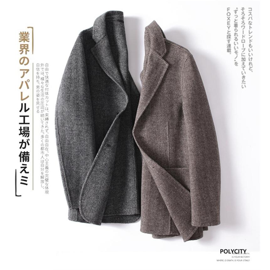 オープニング大放出セール 秋冬の新作 70 ウール メンズダッフルコート 男性 ダブルフェイスウール ヘリンボーンパターン ラペル ゆったり ショート カジュアル 2色選択可能 柔らかい Zoetalentsolutions Com