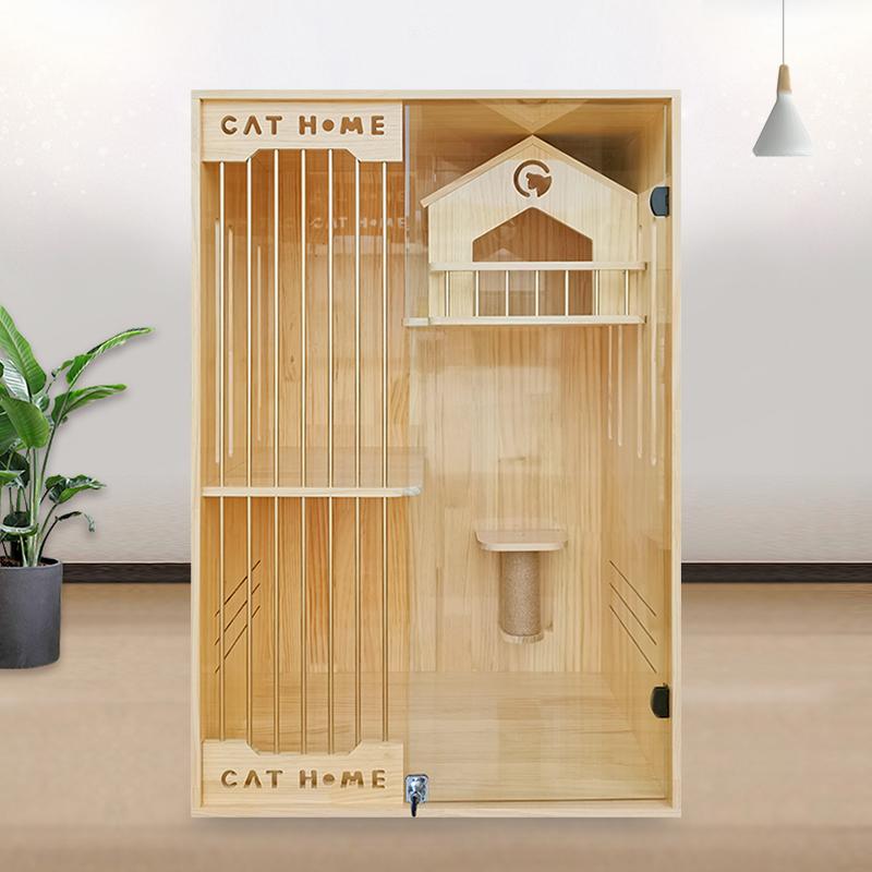 Polycity猫 ケージ キャットケージ 木製フレーム 広々 大型 猫ゲージ 天然木 おしゃれ ネコ 高