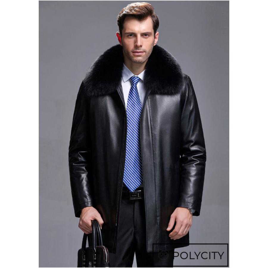 全商品オープニング価格特別価格 ムートンコート 100 羊の皮 メンズレザーウェア レザージャケット フォックス毛皮の襟 中 長セクション サイズ選択可能 高質で安価 Www Algomhoria Com